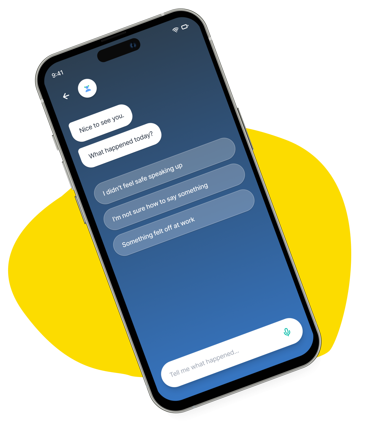 Between Care and Self mobile chat concept showing a private conversational support interface.